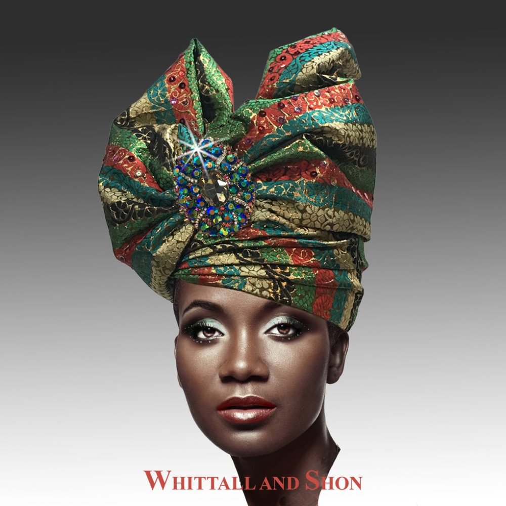 ABABA Draped Turban with Jewel Brooch